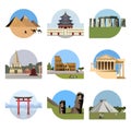 World landmarks flat icon set