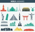 World landmarks flat icon set. Travel and Tourism. Vector Royalty Free Stock Photo