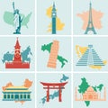 World landmarks flat icon set. Travel and Tourism. Vector Royalty Free Stock Photo