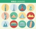 World landmarks flat icon set. Travel and Tourism. Vector Royalty Free Stock Photo