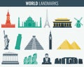 World landmarks flat icon set. Travel and Tourism. Vector Royalty Free Stock Photo