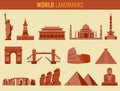 World landmarks flat icon set. Travel and Tourism. Vector Royalty Free Stock Photo