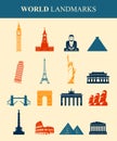 World landmarks flat icon set. Travel and Tourism. Vector Royalty Free Stock Photo