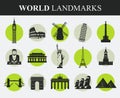 World landmarks flat icon set. Travel and Tourism. Vector Royalty Free Stock Photo