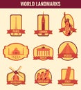 World landmarks flat icon set. Travel and Tourism. Vector Royalty Free Stock Photo