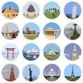 World landmarks flat icon set