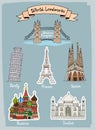 World Landmarks hand-drawn icons set Royalty Free Stock Photo