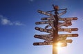 World Landmarks Signpost glowing sun, blue sky and free copy space Royalty Free Stock Photo