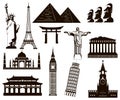 World landmarks silhouettes elements set. Vector Royalty Free Stock Photo