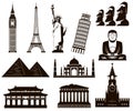 World landmarks silhouettes elements set. Vector Royalty Free Stock Photo