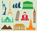 World landmarks silhouettes elements set. Vector Royalty Free Stock Photo