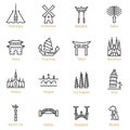 World Landmarks - Vector Line Icon Set - Part II