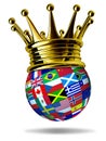 World leader with global flags and gold crown Royalty Free Stock Photo