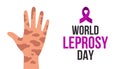 World Leprosy Day vector illustration with hand and purple ribbon. Leprosy day poster on white background.