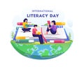 World Literacy Day. People celebrate Literacy Day by reading books vector illustration