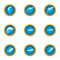 World of lizard icons set, flat style