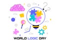 World Logic Day Vector Illustration Featuring Creative Thinking, Analytical Mind, Puzzle, Decision Making, and Smart Brain Royalty Free Stock Photo
