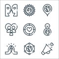 world love line icons. linear set. quality vector line set such as megaphone, connection, pray, world, target, family, placeholder