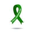 World Lymphoma Awareness Day. Green ribbon. Vector illustration on isolated background.