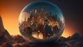 World in the magical crystall ball, surreal fantasy art. Generative AI