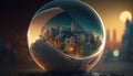 World in the magical crystall ball, surreal fantasy art. Generative AI