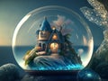 World in the magical crystall ball, surreal fantasy art. Generative AI