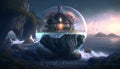 World in the magical crystall ball, surreal fantasy art. Generative AI