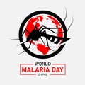 World malaria day banner with Aedes mosquitoes in a circle frame and red globe texture sign vector design