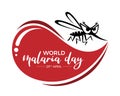 World malaria day banner with black mosquito cartoon sign and big red drop blood vector design