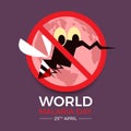 World malaria day banner with circle stop catoon mosquito sign and earth texture background vector design Royalty Free Stock Photo