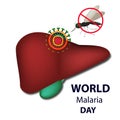 World Malaria Day. Mosquito bans the sign. Liver, malaria virus. Infographics. Vector illustration on isolated background. Royalty Free Stock Photo