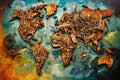 World Map abstract colorful acrylic painting Generative AI