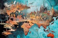 World Map abstract colorful acrylic painting Generative AI