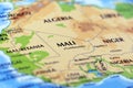 world map of africa with close up focus in mali and the capital city tombucatou Royalty Free Stock Photo