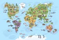 World map with animals as all continents natural habitat outline concept Royalty Free Stock Photo