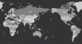 World map - Asia, Australia and Pacific Ocean centered. Grey colored on dark background. High detailed political map of Royalty Free Stock Photo