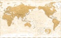 World Map - Asia China Center - The Poles - Vintage Physical Topographic - Vector Detailed Illustration Royalty Free Stock Photo