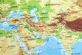 world map or atlas of asia and middle east countries, india, pakistan, afghanistan, iran, iraq , saudi arabia in focus Royalty Free Stock Photo