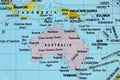 world map of australia continent and country borders, with papua new guinea in close up focus Royalty Free Stock Photo