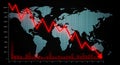 World map in the background with a declining red line graph overlaying