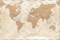 World Map - Beige Golden Vintage Political - Vector Detailed Illustration Royalty Free Stock Photo