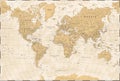 World Map - Beige Golden Vintage Political - Vector Detailed Illustration Royalty Free Stock Photo