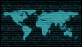World map with 01 or binary numbers on the computer screen on monitor matrix background, Digital data code in hacker or security