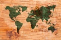World map on birch cork Royalty Free Stock Photo