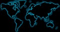 World map black blue glow