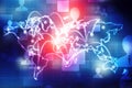 World map and blockchain peer to peer network, Global Network Concept Royalty Free Stock Photo