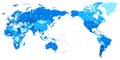 World Map Blue Detailed - Asia in Center Royalty Free Stock Photo