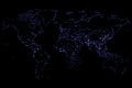 World map blue gradient led pixel, on off effect movement on black background, business and communication Royalty Free Stock Photo