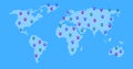 world map blue vector illustration with color pointers