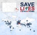World Map with cases of Coronavirus focus on San Marino, COVID-19 disease in San Marino. Slogan Save Lives with flag of San Marino